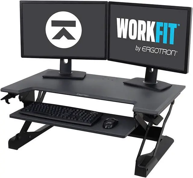 Alt view image 2 of 20 - Ergotron 33-406-085 WorkFit-TL, Sit-Stand Desktop Workstation (Black with grey surface)