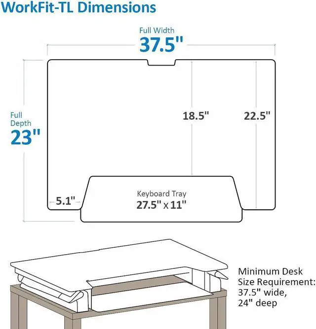 Alt view image 5 of 20 - Ergotron 33-406-085 WorkFit-TL, Sit-Stand Desktop Workstation (Black with grey surface)