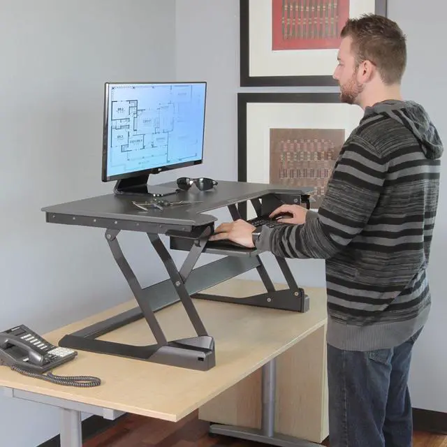 Alt view image 3 of 20 - Ergotron 33-406-085 WorkFit-TL, Sit-Stand Desktop Workstation (Black with grey surface)