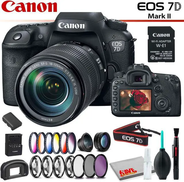 Main image of Canon EOS 7D Mark II DSLR Camera with 18-135mm Lens & W-E1 Wi-Fi Adapter With Filter Kit and Cleaning Kit