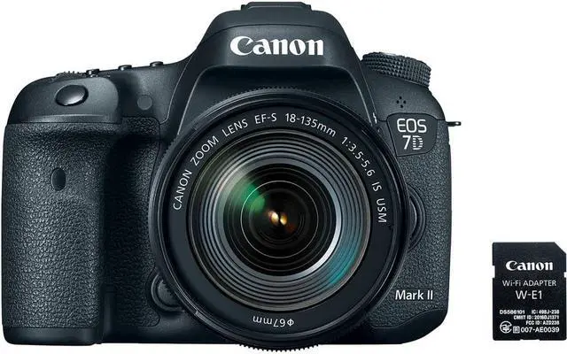 Alt view image 2 of 4 - Canon EOS 7D Mark II DSLR Camera with 18-135mm Lens & W-E1 Wi-Fi Adapter With Memory Card Kit, Filter Kit, Backpack, Tripod, LED Light and Cleaning Kit