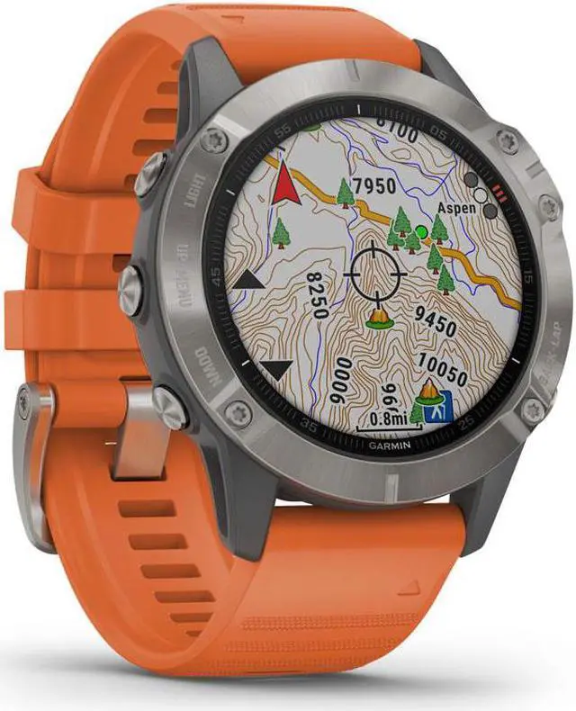 Alt view image 4 of 20 - Garmin Fenix 6 Sapphire, Premium Multisport GPS Watch, -Titanium with Orange Band- (010-02158-13)