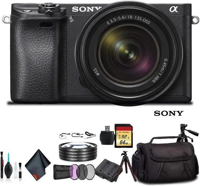 Main image of Sony Alpha a6500 Mirrorless Camera with 18-135mm Lens ILCE-6500M/B With Soft Bag, Tripod, Additional Battery, 64GB Memory Card, Card Reader , Plus Essential Accessories