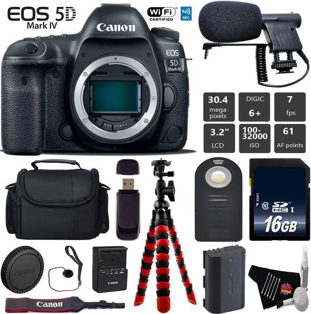 Main image of Canon EOS 5D Mark IV DSLR Camera (Body Only) + Tripod + Wireless Remote + Condenser Microphone + Case + Wrist Strap + Card Reader - Intl Model