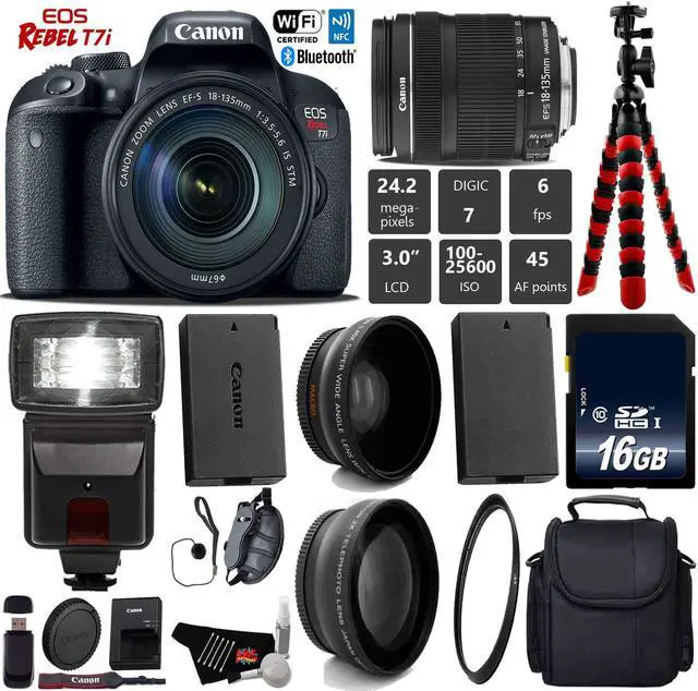 Main image of Canon EOS Rebel T7i DSLR Camera with 18-135mm IS STM Lens + Tripod + Flash + UV FLD CPL Filter Kit + Wide Angle & Telephoto Lens + Camera Case + Card Reader - Intl Model