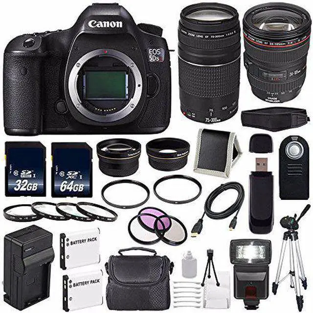 Alt view image 2 of 2 - Canon EOS 5DS R DSLR Camera (International Model) 0582C002 + Canon EF 24-105mm f/4L is USM Lens + Canon EF 75-300 III+ LP-E6 Replacement Battery + Charger + 64GB SDXC Card Bundle