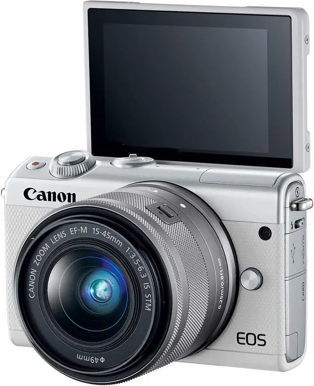 Alt view image 3 of 4 - Canon EOS M100 Mirrorless Digital Camera (White) with 15-45mm Lens + Flexible Tripod + UV Protection Filter + Professional Case + Card Reader - International Version
