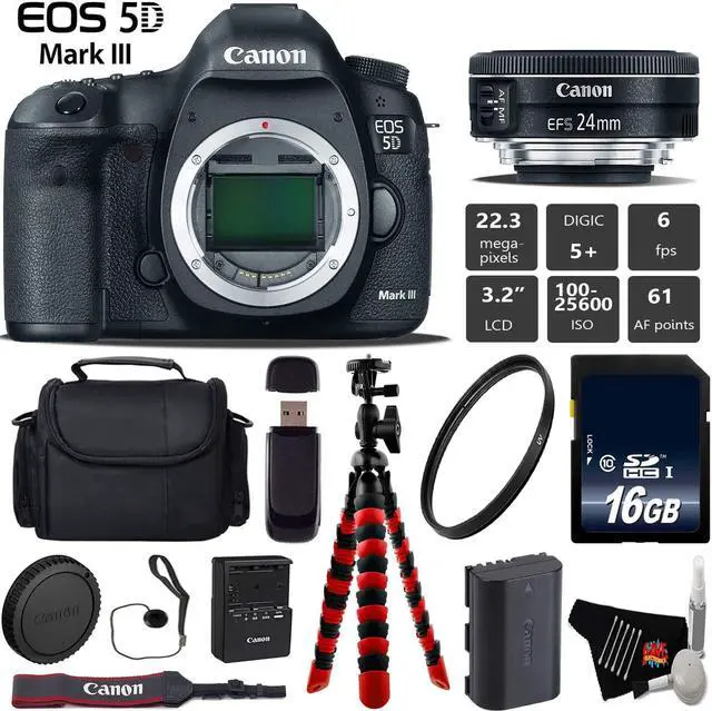 Main image of Canon EOS 5D Mark III DSLR Camera with 24mm f/2.8 STM Lens + Tripod + Wireless Remote + UV Protection Filter + Case + Wrist Strap + Card Reader - Intl Model