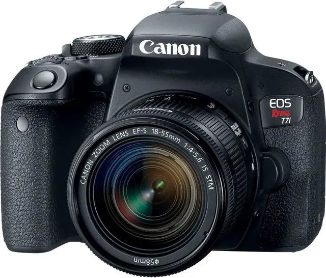 Alt view image 2 of 4 - Canon EOS Rebel T7i DSLR Camera with 18-55mm IS STM Lens & 55-250mm IS II Lens + Tripod + Flash + UV FLD CPL Filter Kit + Wide Angle & Telephoto Lens + Camera Case + Card Reader- Intl Model