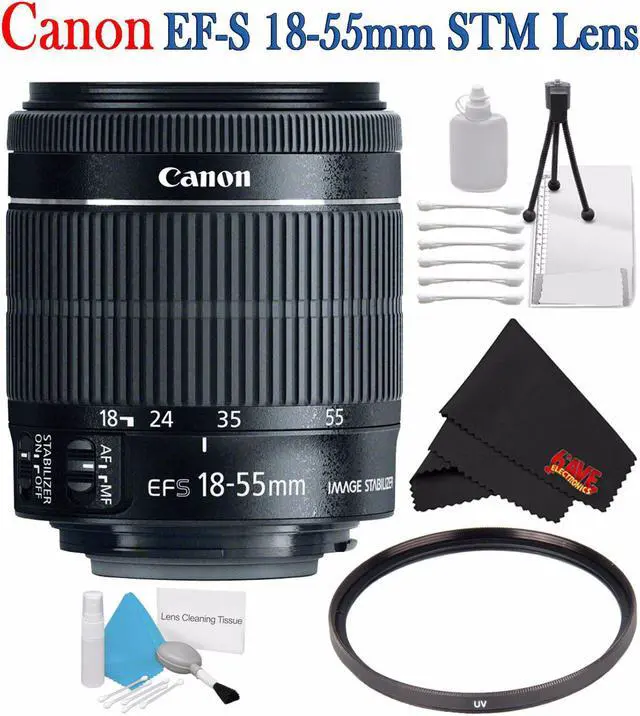 Main image of Canon EF-S 18-55mm f/3.5-5.6 IS STM Lens 8114B002 + 58mm UV Filter + Deluxe Starter Kit + Deluxe 3pc Lens Cleaning Kit Bundle