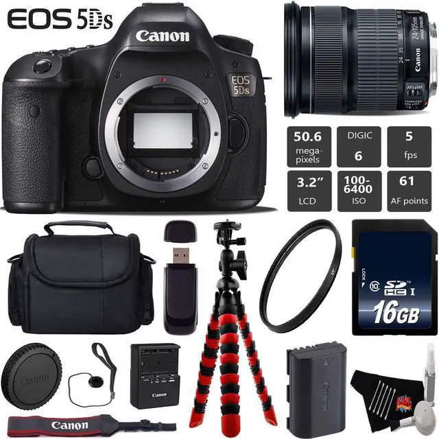 Main image of Canon EOS 5DS DSLR Camera With 24-105mm IS STM Lens + Wireless Remote + UV Protection Filter + Case + 16GB Memory Card + Tripod + Card Reader Bundle - Intl Model