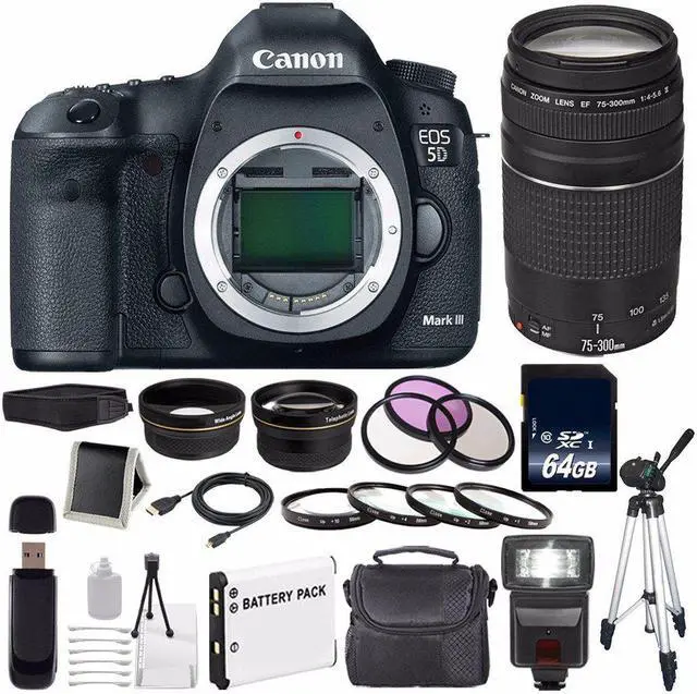 Main image of Canon EOD 5D III Digital Camera International Model + Canon EF 75-300 III + 58mm Macro Close Up Kit Bundle