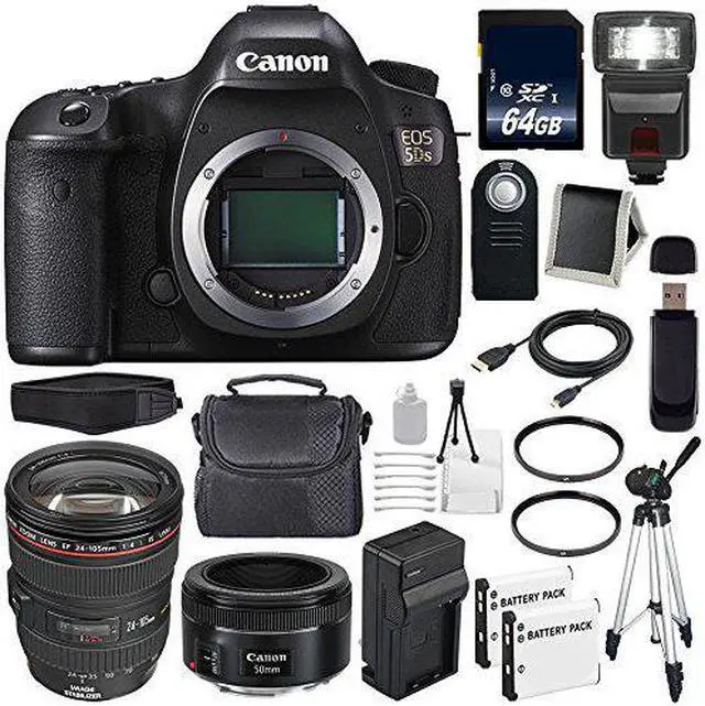 Alt view image 2 of 2 - Canon EOS 5DS DSLR Camera (International Model) 0581C002 + Canon EF 24-105mm f/4L is USM Lens + EF 50mm f/1.8 STM Lens + LP-E6 Replacement Battery + Charger + 64GB SDXC Card Bundle