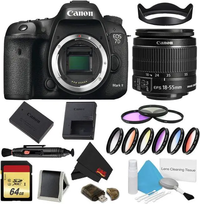 Main image of Canon EOS 7D Mark II DSLR Camera Body Only 9 Piece Filter Bundle w/ Memory & 18-55mm Lens (International Model)