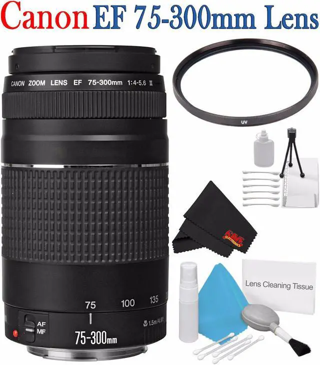 Main image of Canon EF 75-300mm f/4-5.6 III Telephoto Zoom Lens 6473A003 + 58mm UV Filter + Deluxe Starter Kit + Deluxe 3pc Lens Cleaning Kit Bundle