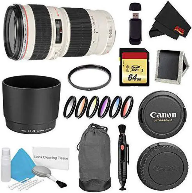 Alt view image 4 of 4 - Canon EF 70-200mm f/4L USM Lens Bundle w/ 64GB Memory Card + Accessories, UV Filter Color Multicoated 6 Piece Filter Kit (International Model)