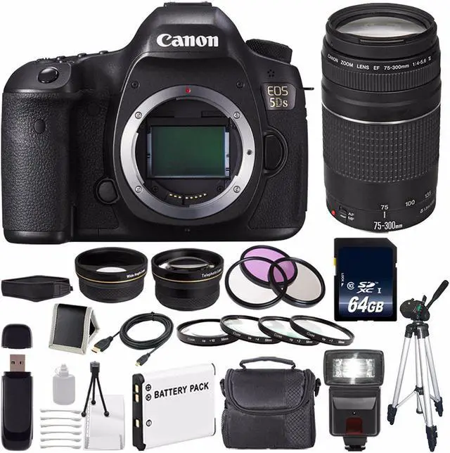 Main image of Canon EOS 5DS DSLR Camera (International Model) 0581C002 + Canon EF 75-300 III+ LP-E6 Replacement Battery Bundle