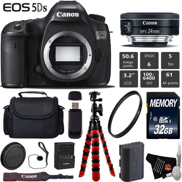 Main image of Canon EOS 5DS DSLR Camera With 24mm f/2.8 STM Lens + Wireless Remote + UV Protection Filter + Case + 32GB Memory Card + Tripod + Card Reader Bundle - Intl Model