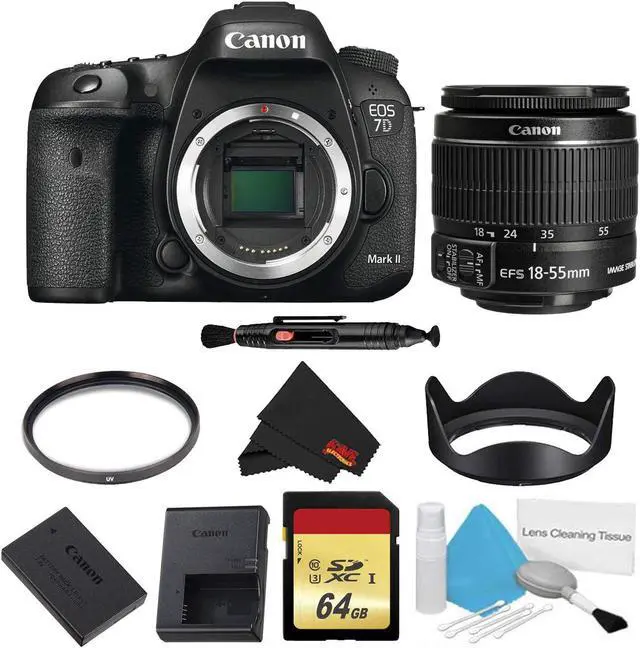 Main image of Canon EOS 7D Mark II DSLR Camera Body Only Basic Filter Bundle w/ Memory & 18-55mm Lens (International Model)