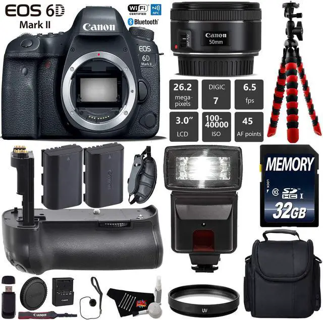 Canon EOS 6D Mark II DSLR Camera With 50mm f/1.8 STM Lens + Wrist