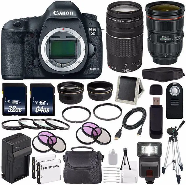 Main image of Canon EOD 5D III Digital Camera International Model + Canon EF 24-70mm f/2.8L II USM Lens + EF 75-300 III Bundle