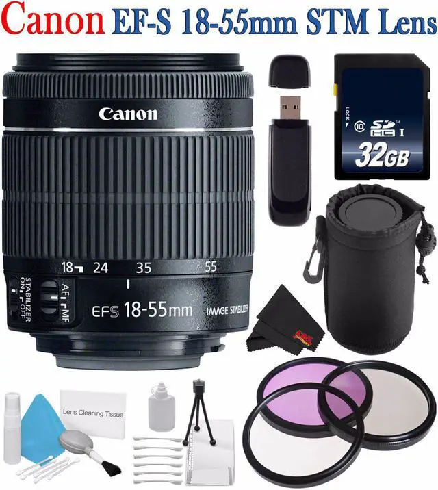 Main image of 6Ave Canon EF-S 18-55mm f/3.5-5.6 is STM Lens 8114B002 + 58mm 3 Piece Filter Kit + SD Card USB Reader + 32GB SDHC Class