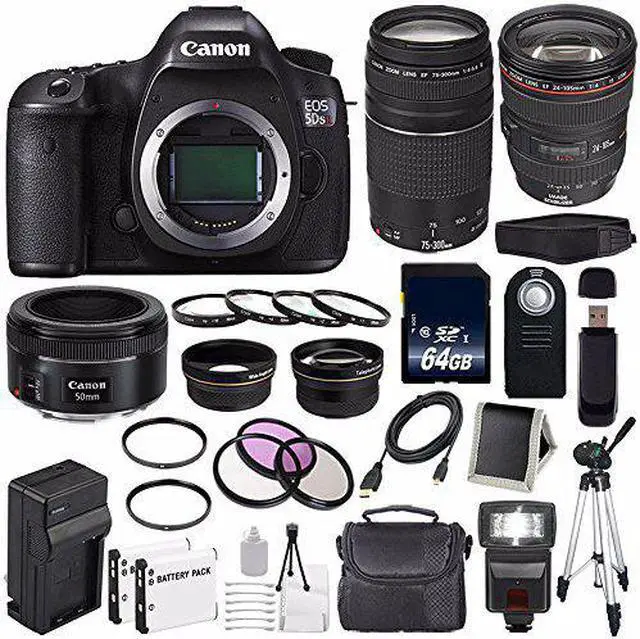 Alt view image 2 of 2 - Canon EOS 5DS R DSLR Camera (International Model ) 0582C002 + Canon EF 24-105mm f/4L IS USM Lens + Canon EF 75-300 III+ EF 50mm f/1.8 STM Lens + LP-E6 Replacement Battery + Charger Bundle