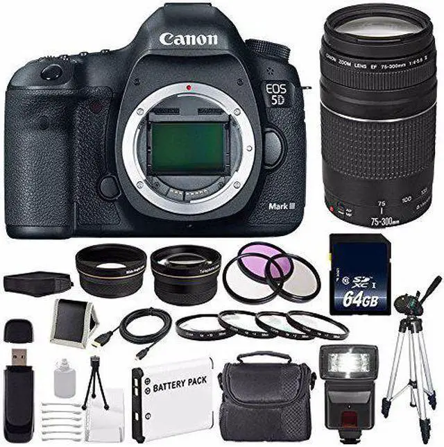 Alt view image 2 of 2 - Canon EOD 5D III Digital Camera International Model + Canon EF 75-300 III + 58mm Wide Angle Lens Bundle