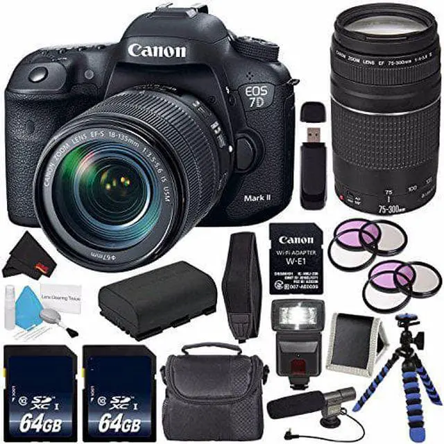 Alt view image 2 of 2 - Canon EOS 7D Mark II (International Model) with 18-135mm f/3.5-5.6 IS USM Lens & W-E1 Wi-Fi Adapter 9128B135 + Canon EF 75-300mm f/4-5.6 III Telephoto Zoom Lens + 64GB SDXC Card + Carrying Case