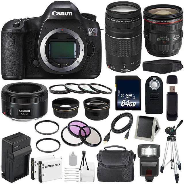 Main image of Canon EOS 5DS R DSLR Camera (International Model) 0582C002 + EF 24-70mm f/4L IS USM Lens + EF 75-300 III Bundle