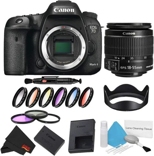 Main image of Canon EOS 7D Mark II DSLR Camera Body Only 9 Piece Filter Bundle w/ 18-55mm Lens (International Model)
