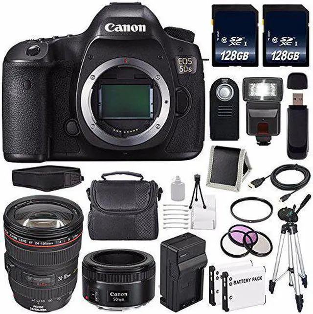 Alt view image 2 of 2 - Canon EOS 5DS DSLR Camera (International Model) 0581C002 + Canon EF 24-105mm f/4L is USM Lens + EF 50mm f/1.8 STM Lens + LP-E6 Replacement Battery + Charger + 128GB SDXC Card Bundle