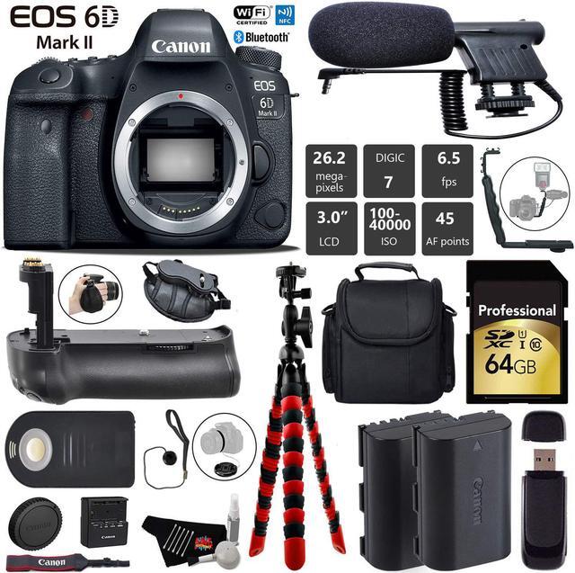 Main image of Canon EOS 6D Mark II DSLR Camera (Body Only) + Professional Battery Grip + Condenser Microphone + Extra Battery + Case + Wrist Strap + Tripod + Card Reader - Intl Model