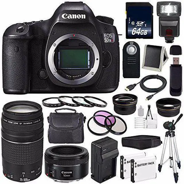 Alt view image 2 of 2 - Canon EOS 5DS R DSLR Camera (International Model) 0582C002 + Canon EF 75-300 III+ EF 50mm f/1.8 STM Lens + LP-E6 Replacement Battery + Charger + 64GB SDXC Card Bundle