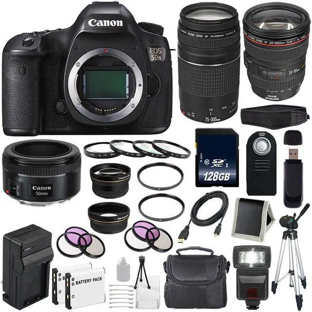 Main image of Canon EOS 5DS DSLR Camera (International Model) 0581C002 + EF 24-105mm f/4L IS USM Lens + Canon EF 75-300 III Bundle