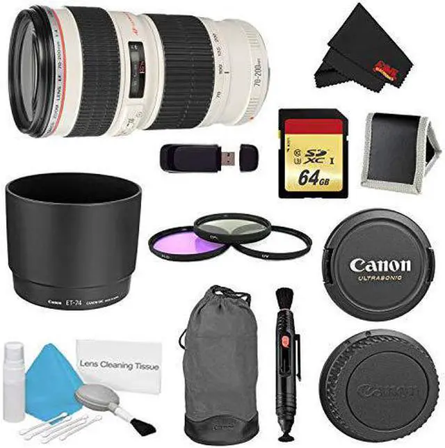 Alt view image 4 of 4 - Canon EF 70-200mm f/4L USM Lens Bundle w/ 64GB Memory Card + Accessories, and 3 Piece Filter Kit (Intl Model)