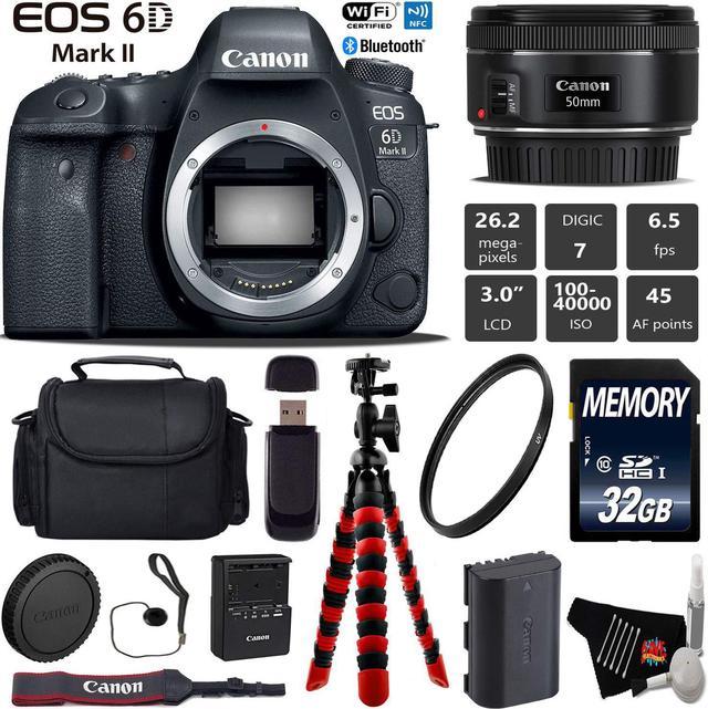 Canon EOS 6D Mark II DSLR Camera with 50mm f/1.8 STM Lens + Wrist Strap +  Wireless Remote + UV Protection Filter + Case + Tripod + Card Reader - Intl 