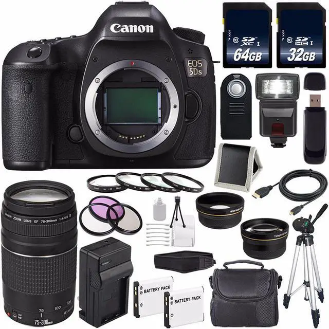Main image of Canon EOS 5DS DSLR Camera (International Model) (0581C002) + Canon EF 75-300 III + 64GB SDXC Card Bundle