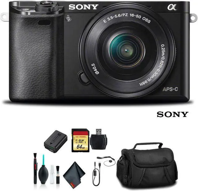 Main image of Sony Alpha a6000 Mirrorless Camera with 16-50mm Lens Black With Soft Bag, 64GB Memory Card, Card Reader , Plus Essential Accessories