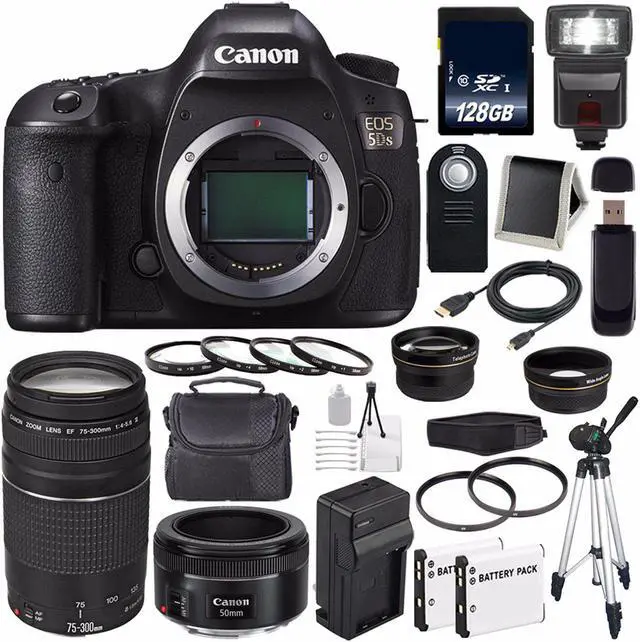 Main image of Canon EOS 5DS DSLR Camera (International Model) 0581C002 + EF 75-300 III+ EF 50mm f/1.8 STM Lens + 128GB Card Bundle