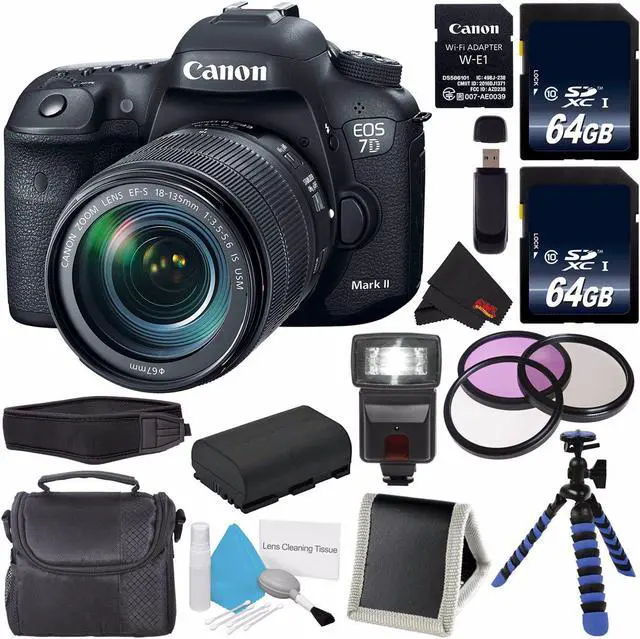 Main image of Canon EOS 7D Mark II (International Model) with 18-135mm f/3.5-5.6 IS USM Lens & W-E1 Wi-Fi Adapter 9128B135 + 64GB SDXC Class 10 Memory Card + LP-E6 Replacement Lithium Ion Battery + Carrying Case