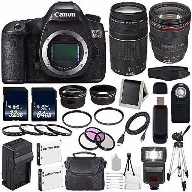 Alt view image 2 of 2 - Canon EOS 5DS DSLR Camera (International Model) 0581C002 + Canon EF 24-105mm f/4L is USM Lens + Canon EF 75-300 III+ LP-E6 Replacement Battery + Charger + 64GB SDXC Card Bundle