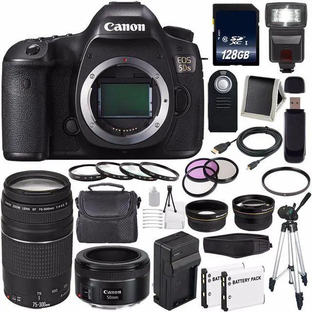Main image of Canon EOS 5DS DSLR Camera (International Model) 0581C002 + Canon EF 75-300 III+ EF 50mm f/1.8 STM Lens Bundle