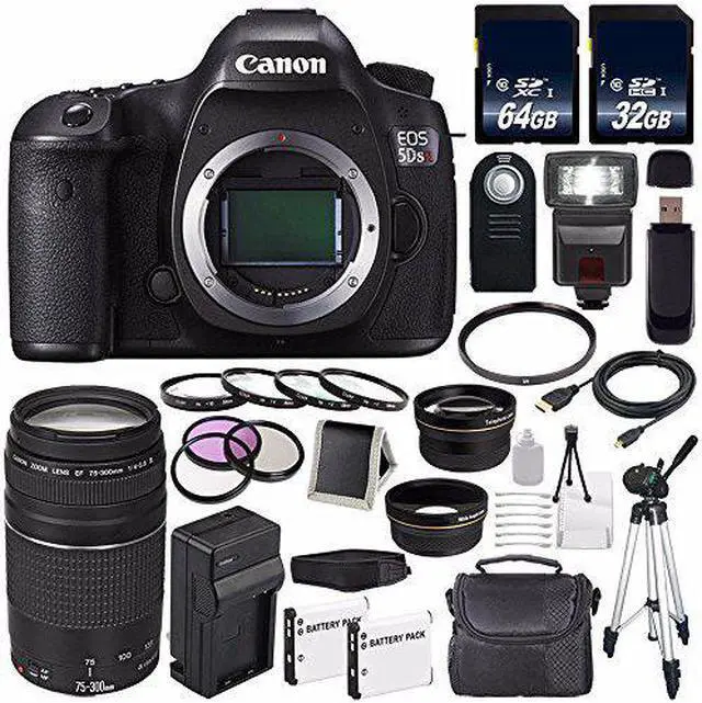 Alt view image 2 of 2 - Canon EOS 5DS R DSLR Camera (International Model) 0582C002 + Canon EF 75-300 III+ LP-E6 Replacement Battery + Charger + 64GB SDXC Card + 32GB SDHC Card + 58mm Macro Close Up Kit Bundle