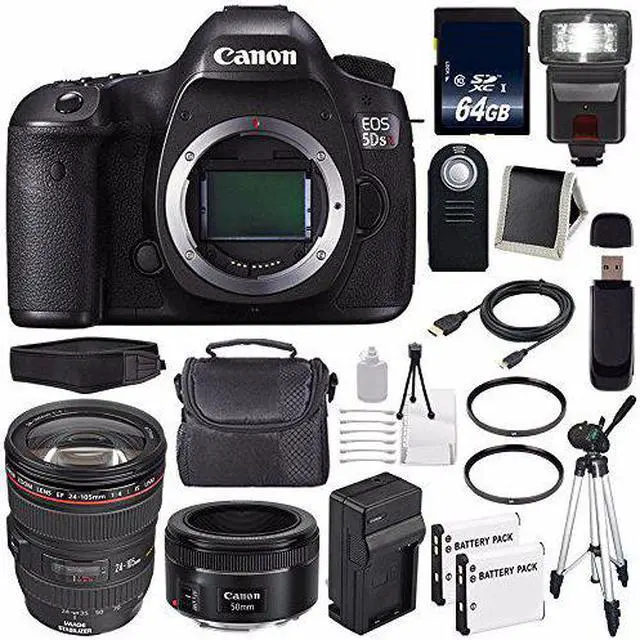 Alt view image 2 of 2 - Canon EOS 5DS R DSLR Camera (International Model ) 0582C002 + Canon EF 24-105mm f/4L IS USM Lens + EF 50mm f/1.8 STM Lens + LP-E6 Replacement Battery + Charger + 64GB SDXC Card Bundle
