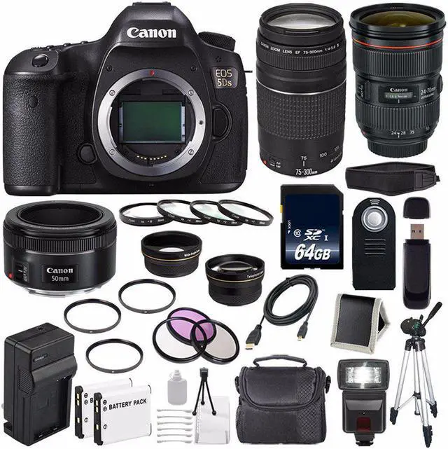 Main image of Canon EOS 5DS DSLR Camera (International Model) 0581C002 + Canon EF 24-70mm f/2.8L II USM Lens + Charger Bundle