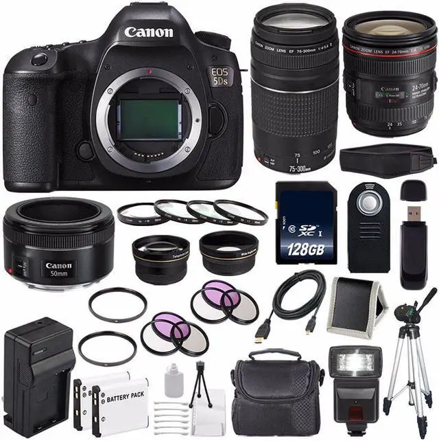 Main image of Canon EOS 5DS DSLR Camera (International Model) 0581C002 + EF 24-70mm f/4L IS USM Lens + Canon EF 75-300 III Bundle