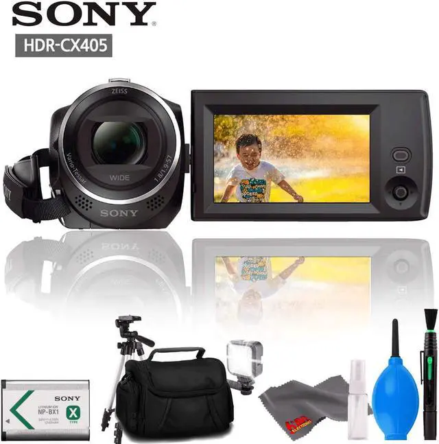 Main image of Sony HDR-CX405 HD Handycam with Carrying Bag, Tripod, LED Light and Cleaning Kit
