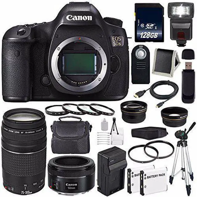 Alt view image 2 of 2 - Canon EOS 5DS DSLR Camera (International Model) 0581C002 + EF 75-300 III+ EF 50mm f/1.8 STM Lens + 128GB Card Bundle