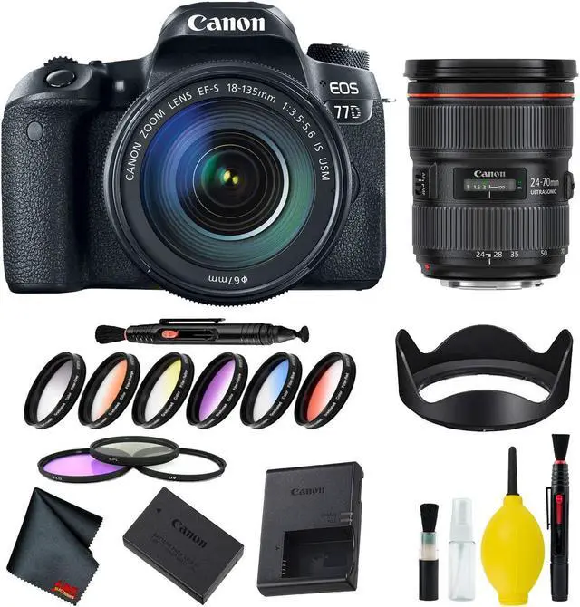 Main image of Canon EOS 77D DSLR Camera with 18-135mm USM Lens Complete Filter Kit w/ Bonus 24-70mm Lens